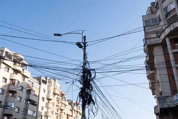Cluj Napoca Romania Oct 2019 Messy Electrical Cables Cluj Napoca — Stock Photo, Image