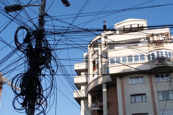 Cluj Napoca Roumanie Oct 2019 Câbles Électriques Désordonnés Cluj Napoca — Photo