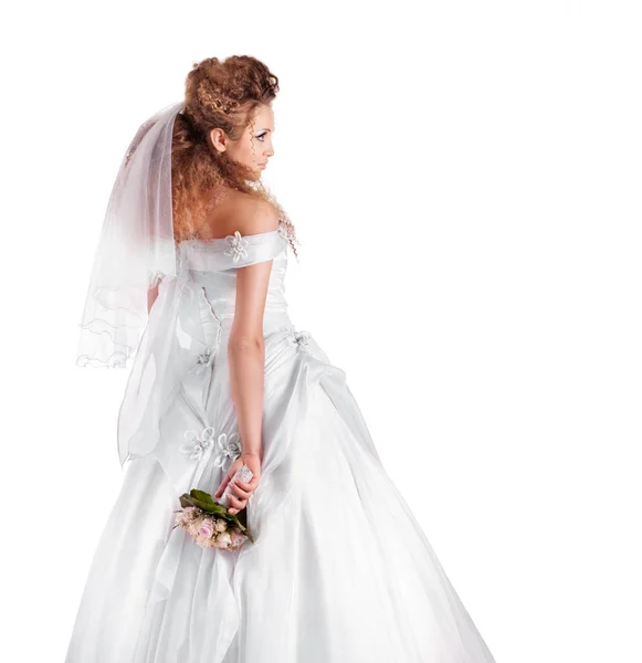 Retrato de uma bela mulher vestida de noiva — Fotografia de Stock