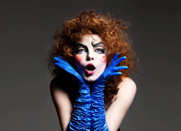 Woman mime with theatrical makeup. Studio shot. — Stock Photo, Image