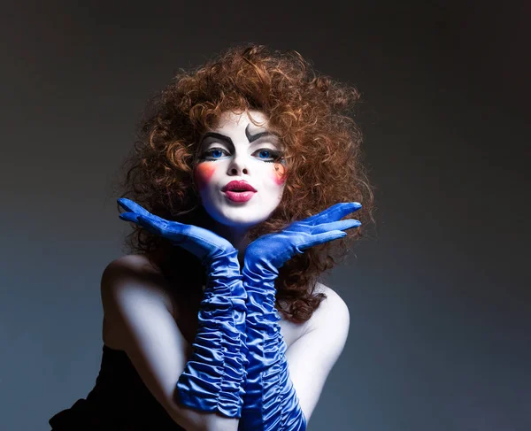 Woman mime with theatrical makeup. Studio shot. — Stock Photo, Image