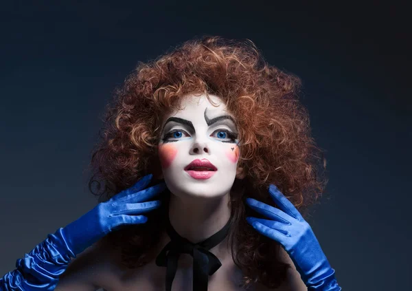 Woman mime with theatrical makeup. Studio shot. — Stock Photo, Image