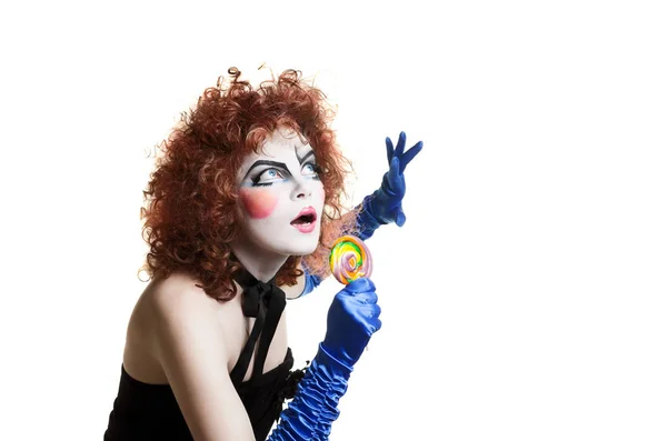 Γυναίκα mime με θεατρικό μακιγιάζ. Studio που γυρίστηκε. — Φωτογραφία Αρχείου