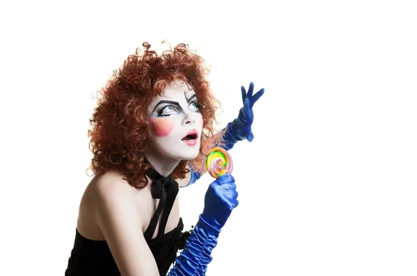 Woman mime with theatrical makeup. Studio shot. — Stock Photo, Image