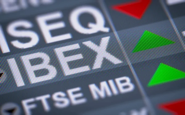 Aktiemarknaden Jämförelseindex Bolsa Madrid Spaniens Främsta Börs Upp — Stockfoto