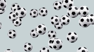 Futbol topları uçan. Döngü. Alfa kanalı bulunur.