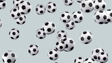 Futbol topları uçan. Döngü. Alfa kanalı bulunur.