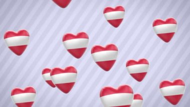 Uçan kalpler bayraklı. Avusturya. Döngü. Alfa kanalı bulunur.