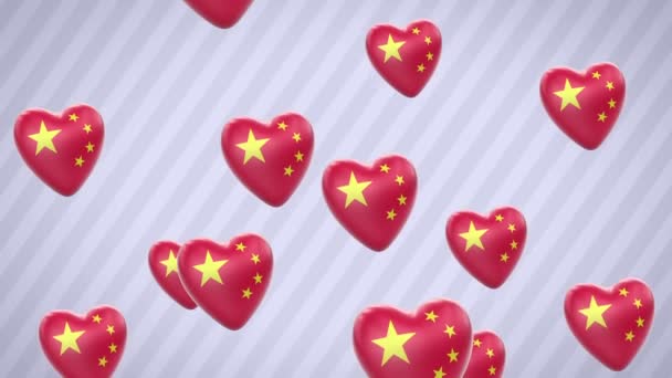 Летающие Отмеченные Сердца Китай Зацикливаюсь Альфа Канал Включен — стоковое видео