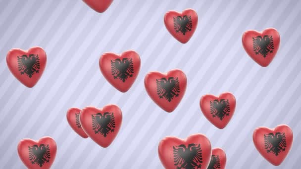 Flying Flagged Hearts Albania Looping Alpha Channel Included — Stock Video