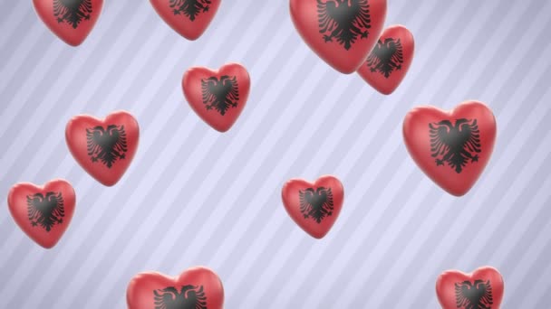 Flying Flagged Hearts Albania Looping Alpha Channel Included — Stock Video