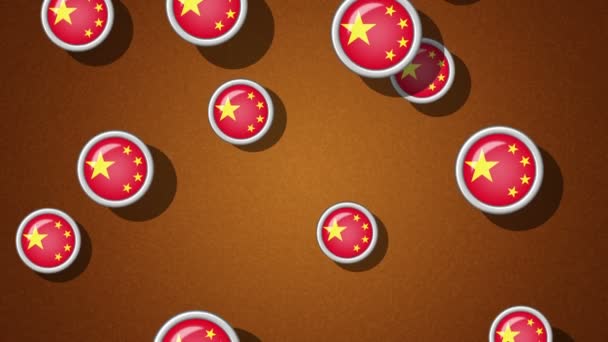Iconos Marcados Con Bandera China Revisando Canal Alfa Está Incluido — Vídeo de stock