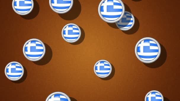 Flying Flagged Iconos Grecia Revisando Canal Alfa Está Incluido — Vídeos de Stock