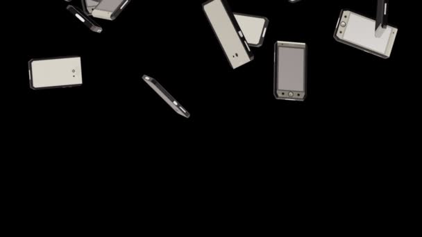 Akıllı Telefonlar Siyah Arka Plan Üzerinde Uçan Döngü — Stok video