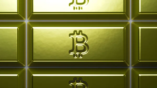 Bitcoin Zeichen Auf Dem Goldbarren — Stockfoto