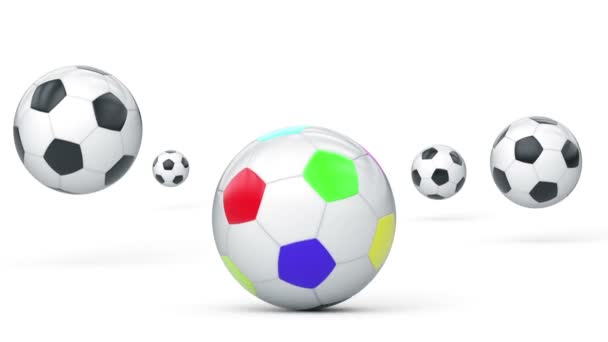 Saltando Soccerballs Superfície Branca Corda Aço — Vídeo de Stock