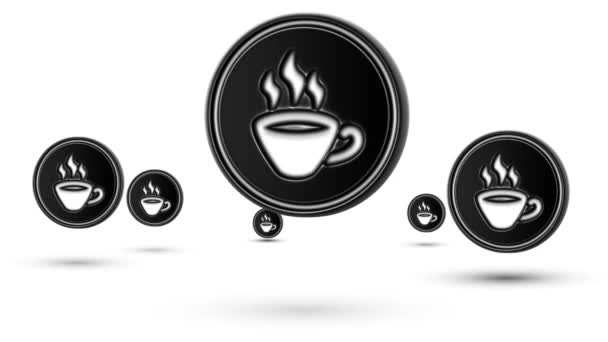 Springen Koffie Pictogrammen Looping Geïsoleerd Witte Achtergrond — Stockvideo