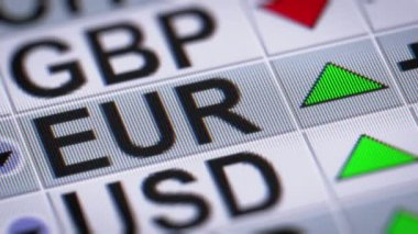 Euro üstünde belgili tanımlık perde. Yukarı. Döngü. Yakın çekim görünümü
