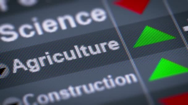 Der Index Der Landwirtschaft Auf Dem Bildschirm Aufwärts Schleife — Stockvideo