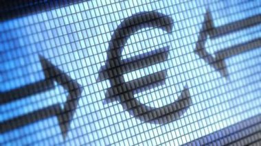 Euro simgesi üstünde belgili tanımlık perde. 4k çözünürlüklü. Kodlayıcı Prores 4444. Harika kalitesi. Döngü.