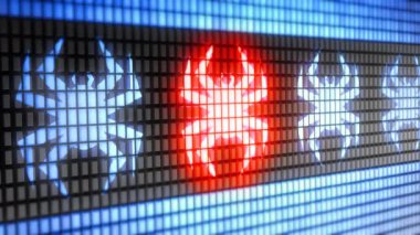 Virüs kutsal kişilerin resmi üstünde belgili tanımlık perde. 4k çözünürlüklü. Kodlayıcı Prores 4444. Harika kalitesi. Döngü.