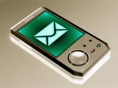 E-posta kutsal kişilerin resmi içinde belgili tanımlık smartphone. 3D çizim.