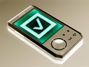 Belgili tanımlık smartphone onay kutusu. 3D çizim.