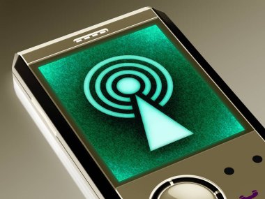 Belgili tanımlık smartphone anten simgesi. 3D çizim.
