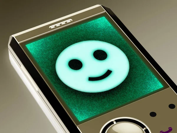 Smile icon in the smartphone. 3D Illustration.