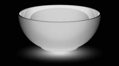 Tabak siyah yüzey üzerinde. 3D çizim.