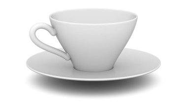 Beyaz yüzeydeki bardak. 3B Görüntü.