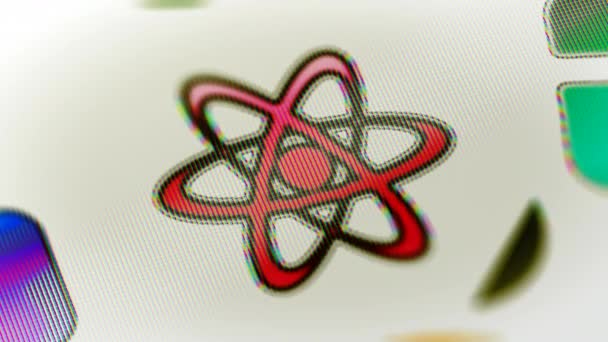 Atom Ikonę Ekranie Zapętlanie Materiału Rozdzielczości Prores 4444 Ilustracja — Wideo stockowe