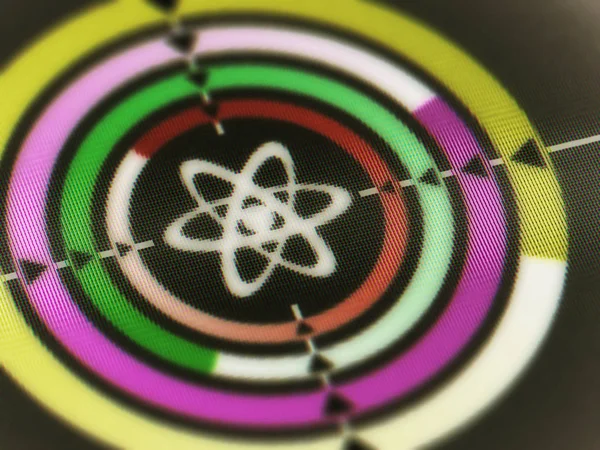 Иконка Атома Экране Моделирование — стоковое фото