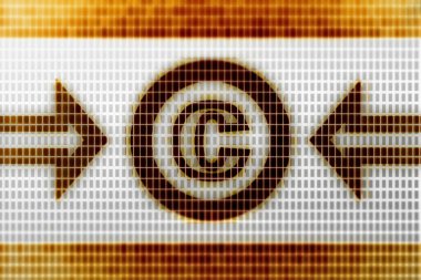 Telif hakkı simgesi ekranda. 3D çizim.