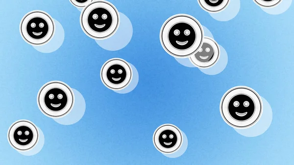 Smile icons in the blue background. Illustration.