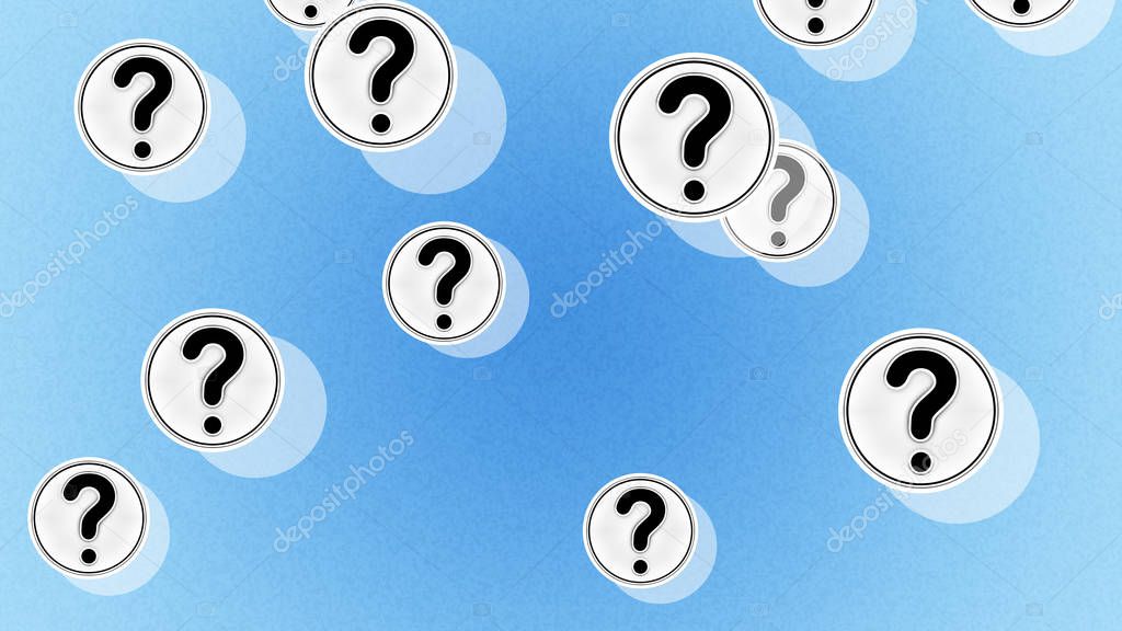 Question marks in the blue background. Illustration.