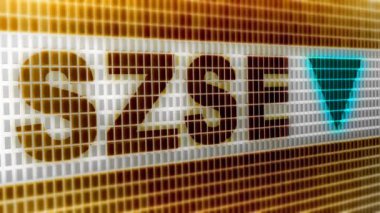 Shenzhen Borsası, Şanghay Borsası ve Hong Kong Stock Exchange ile birlikte Çin 'in üç borsasında yer almaktadır. looping görüntüleri 4k çözünürlüğe sahiptir. ProRes 4444. 3D Illustration.