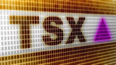 Toronto Stock Exchange, Toronto merkezli dünyanın en büyük borsalarının biridir. Döngü görüntüleri 4k çözünürlüğe sahiptir. ProRes 4444. 3D Illustration.