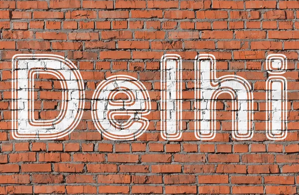 Delhi Felirat Varrás Nélküli Brickwall — Stock Fotó