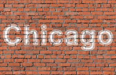 Chicago. Dikişsiz tuğla duvar üzerinde Yazıt.