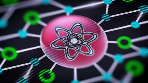 Atom Symbol Leiterplatte Auf Dem Bildschirm Looping Aufnahmen Mit Codec — Stockvideo