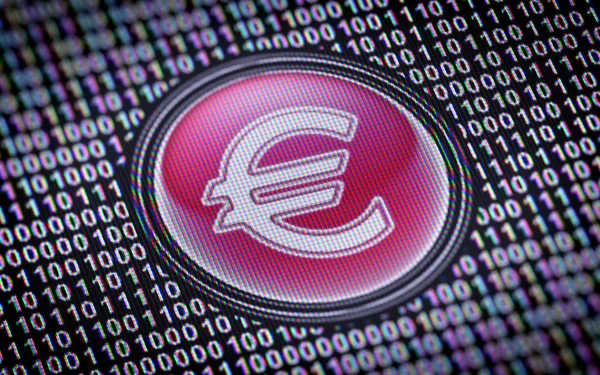 Euro Icon Screen Surrounded Binary Code — Stock Photo, Image