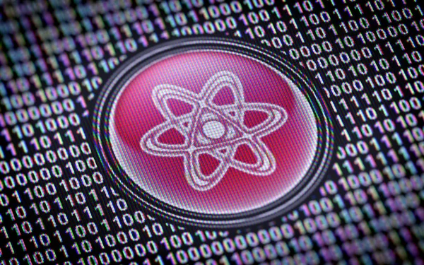 Atom Symbol Binärcode Bit Array Auf Dem Bildschirm — Stockfoto