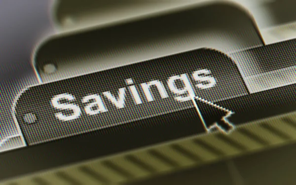 Savings Folder Inscription Computer Screen — Stock Photo, Image