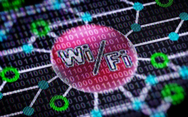 Wifi Printplaat Binaire Code Array Van Bits Het Scherm — Stockfoto