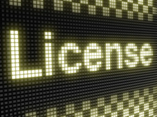 License. The bright inscription in a light board with big pixel.