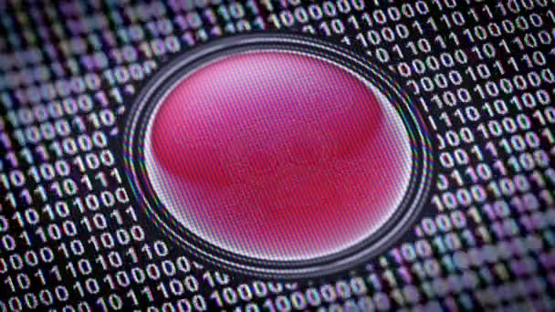 Záběry Červeného Tlačítka Lebkou Koženými Znaménky Binárním Kódem Kolem — Stock video