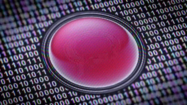 Кадры Красной Кнопки Знаком Речевого Пузыря Двоичным Кодом Вокруг — стоковое видео