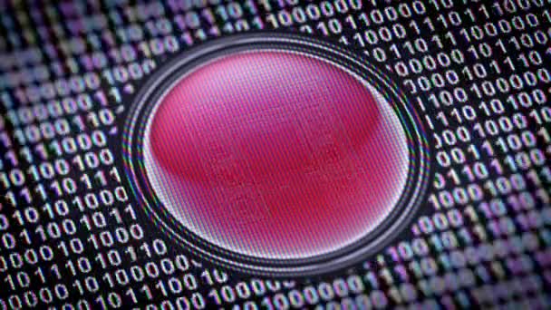 Imágenes Botón Rojo Con Signo Película Código Binario Alrededor — Vídeo de stock