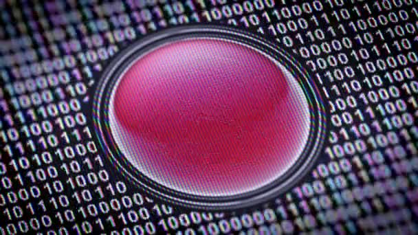 Záběry Červeného Tlačítka Odmítne Křížovým Znaménkem Binárním Kódem Kolem — Stock video